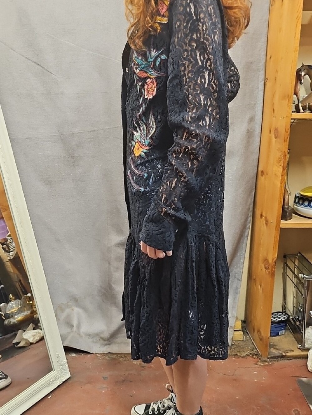 Double D Ranch Black Lace Dress Jacket Coverup S Western Lace Tattoo Cowgirl - Picture 6 of 14